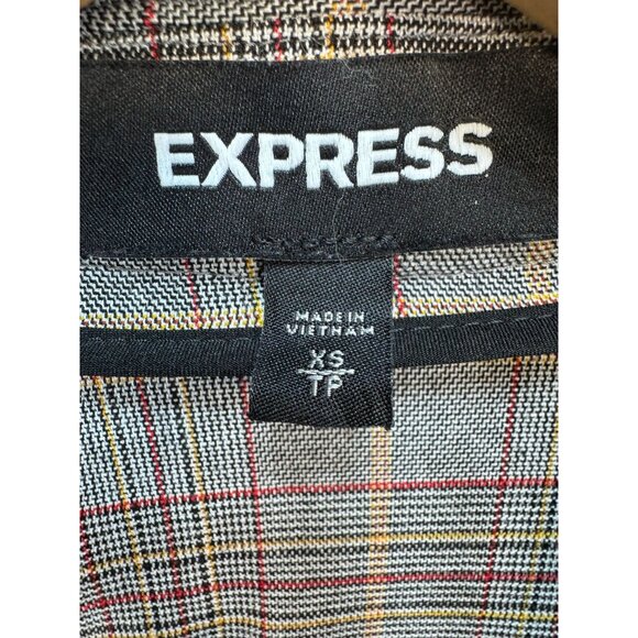 Express Womens Plaid Blazer XS Stretch Gray Scrunched Sleeve - Picture 2 of 13